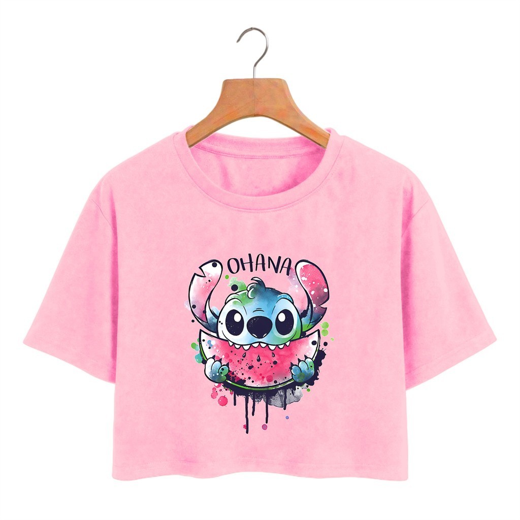 Cropped Sti-tch Ohanaa Estampado Manga Curta Tendência Verão Moda Blogueira Croped Envio Rápido