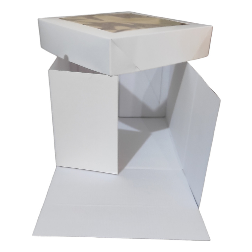 caixa para bolo c/ visor 25x25x20 papelão branco 1uni ou 2un em Oferta na Shopee