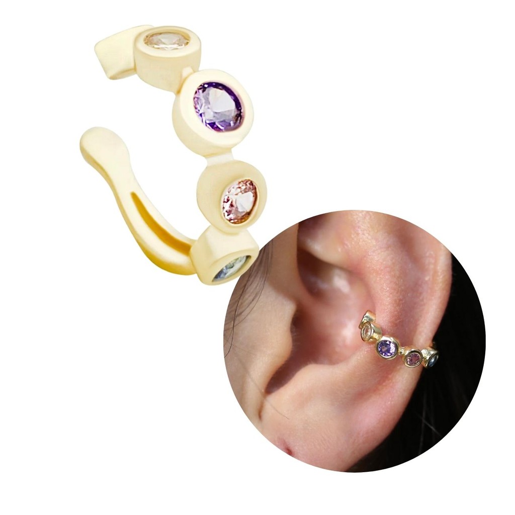 Piercing Fake de Ouro 18k Brinco Cravejado com Zircônia Colorida Banhado a Ouro Unidade