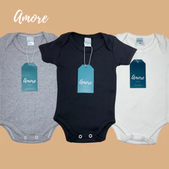 Kit 3 Bodys bebê Minimalista Amore 100% Algodão