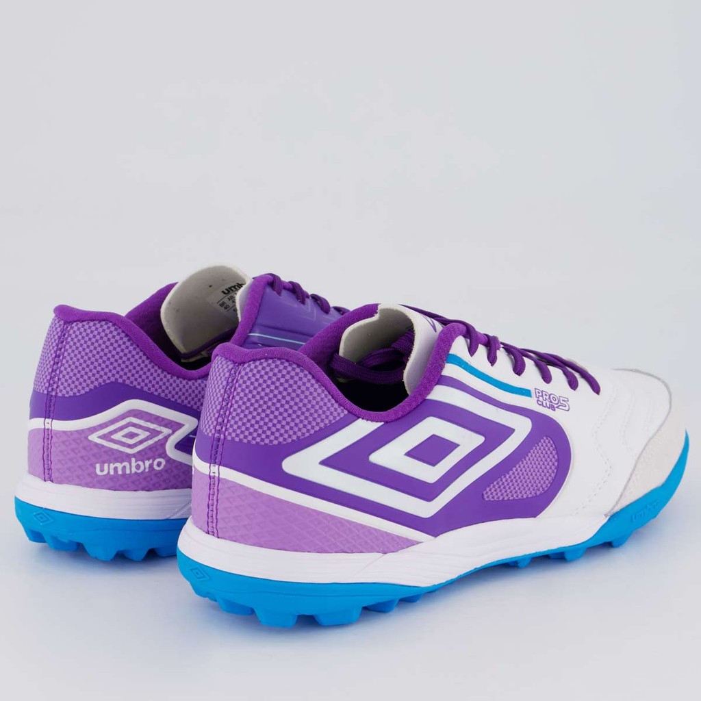 Detalhes do Chuteira Umbro Pro 5 Bump Club Society Branca e Roxa