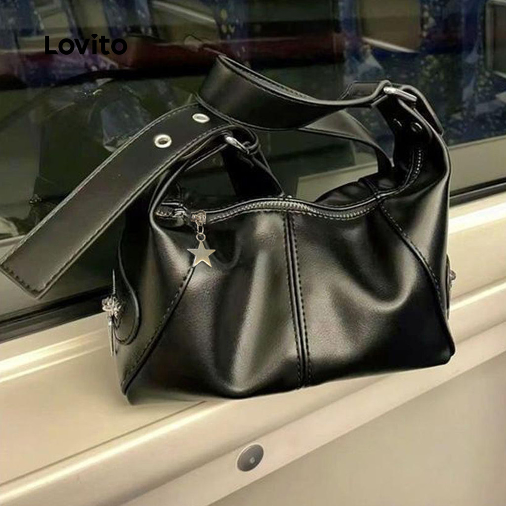 (Trendy) Lovito Casual liso Retro versátil emenda sela saco pequena bolsa de ombro para mulher LFA60138 - Women Bags