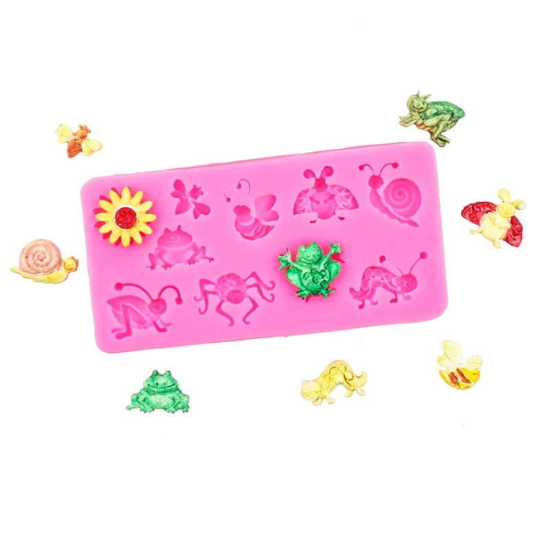 MOLDE SILICONE INSETOS ABELHA SAPO GRILO CARAMUJO JOANINHA
