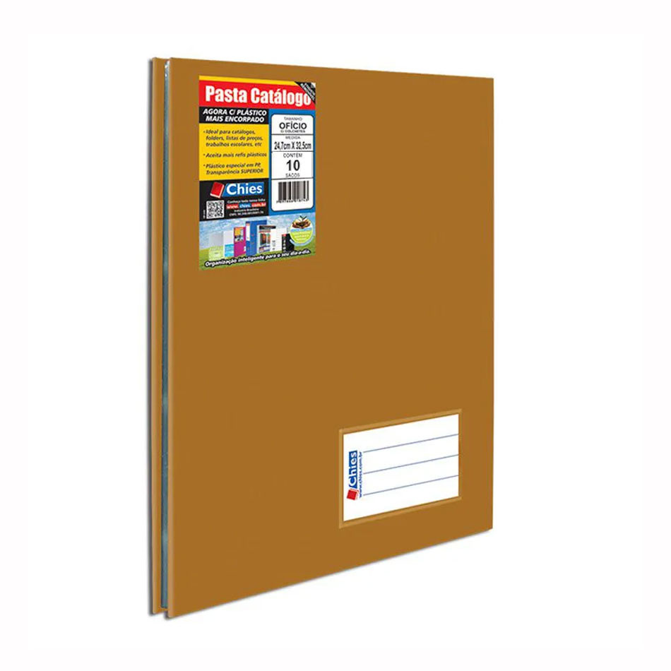Pasta catálogo ofício 158 Ouro com 10 plásticos Hemon