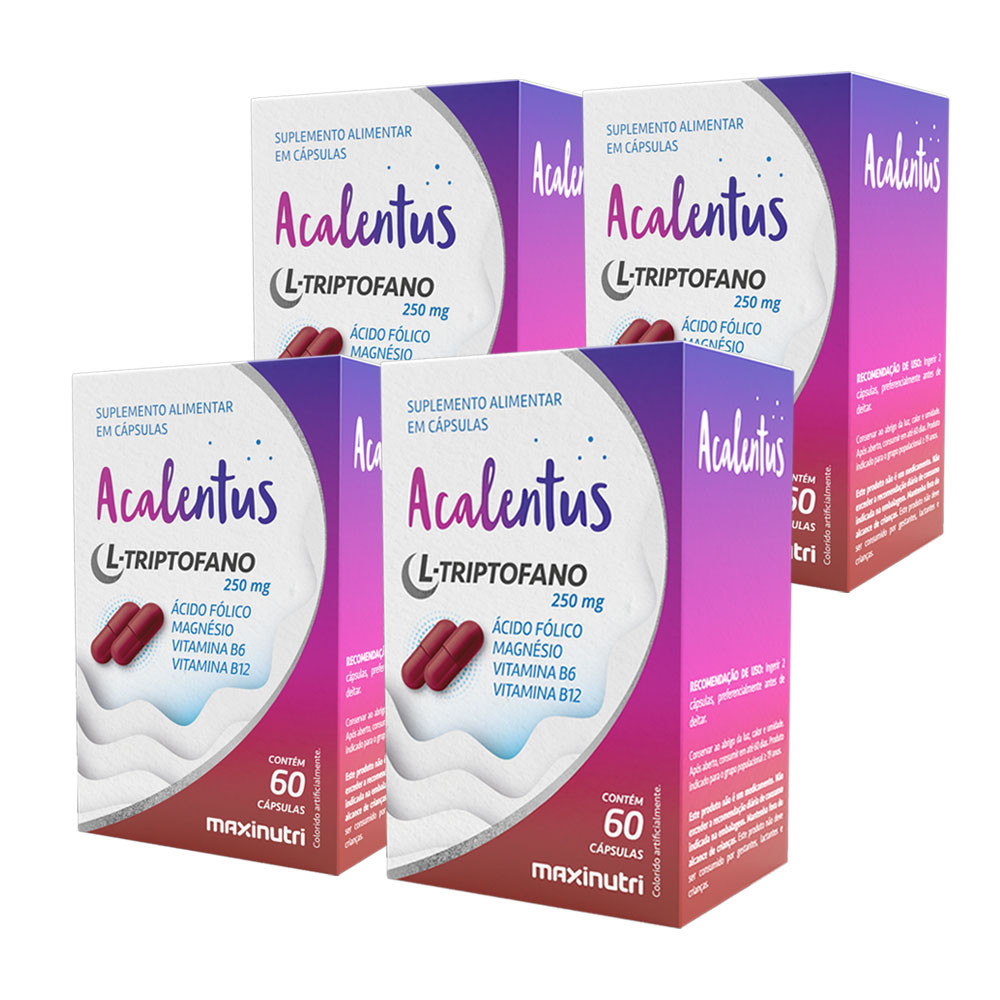Kit 4 Acalentus L-Triptofano Ácido Fólico Magnésio Vitamina B6 e B12 Maxinutri 60 Cáps