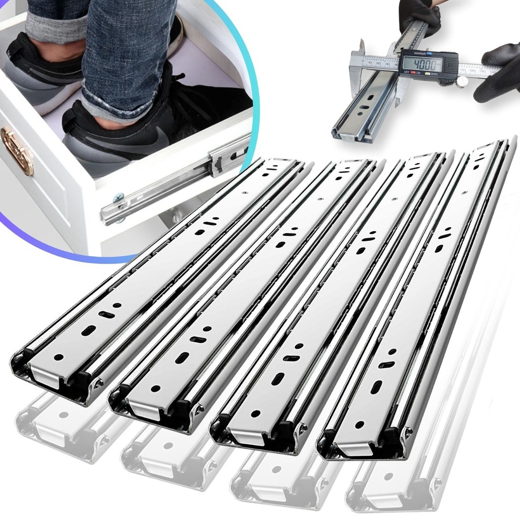 8 Corrediça Telescópica H40 50cm 4 PARES 500mm Reforçada Resistente 40KG Trilho Gaveta Galvanizado