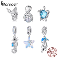 Bamoer 925 Prata Esterlina Charme Fantasia Azul Estrela Do Mar Verão Oceano Acessórios Pingente DIY Para Pulseira Presen