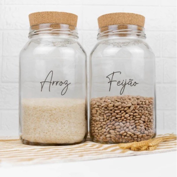2 Potes de vidro para Arroz e Feijão 3,2 litros | Porta Arroz e Porta Feijão | Porta Mantimentos