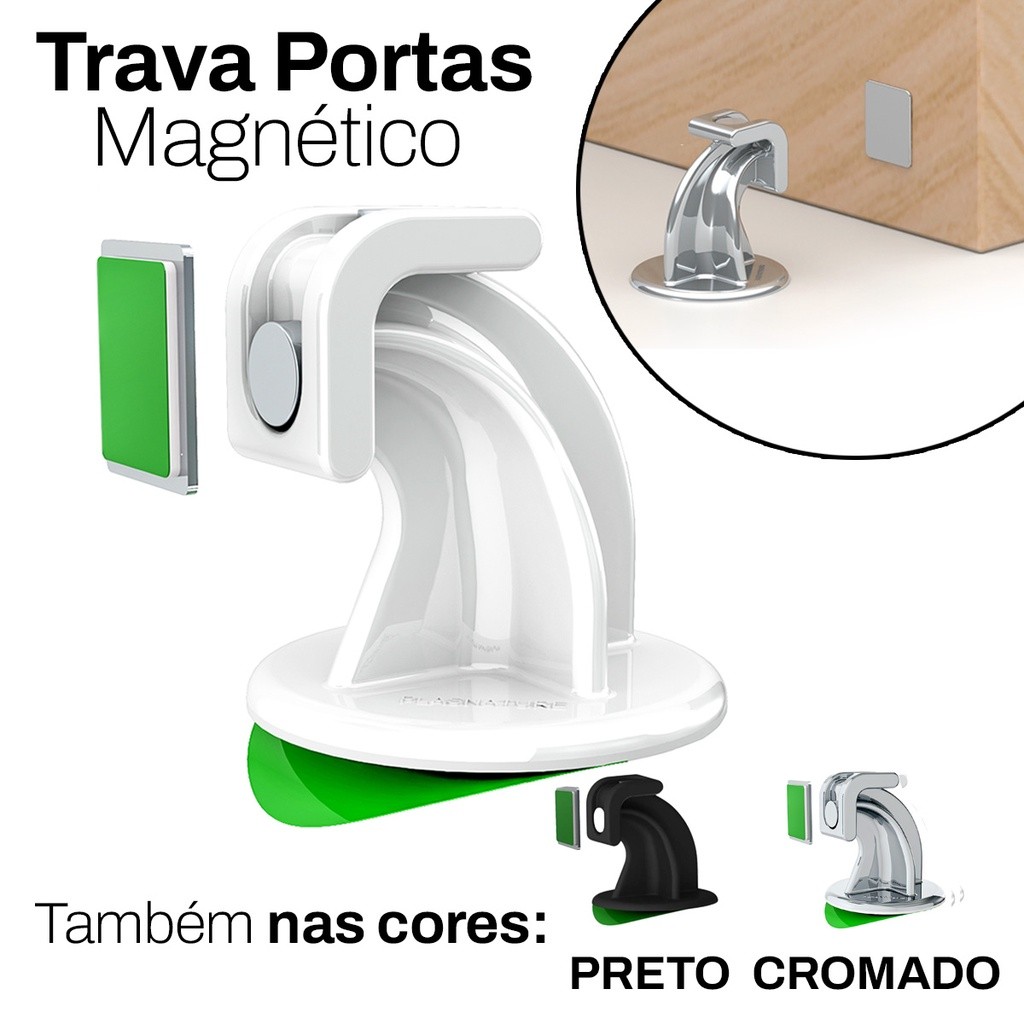 Fixador Trava Porta Prendedor Adesivo Magnético Várias Cores Fixação Adesiva Simples Smart...