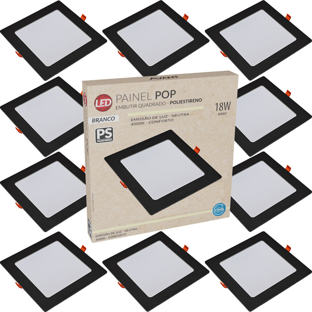 Kit 10 Painel Plafon 18W Luminária de Gesso Forro Quadrado Embutir 127v 220v Led Avant em Oferta na Shopee