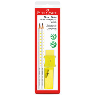 Lápis preto Neon Amarelo SM/2001FAAM com 2 lápis 1 borracha e 1 apontador Faber-Castell em Oferta na Shopee