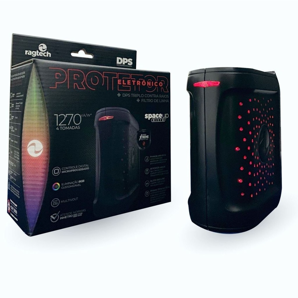 Protetor Eletrônico Digital DPS Space Up Nitro Lan Mod. DPS4-Lan Entrada/Saída 127/220V 60hz Ragtech