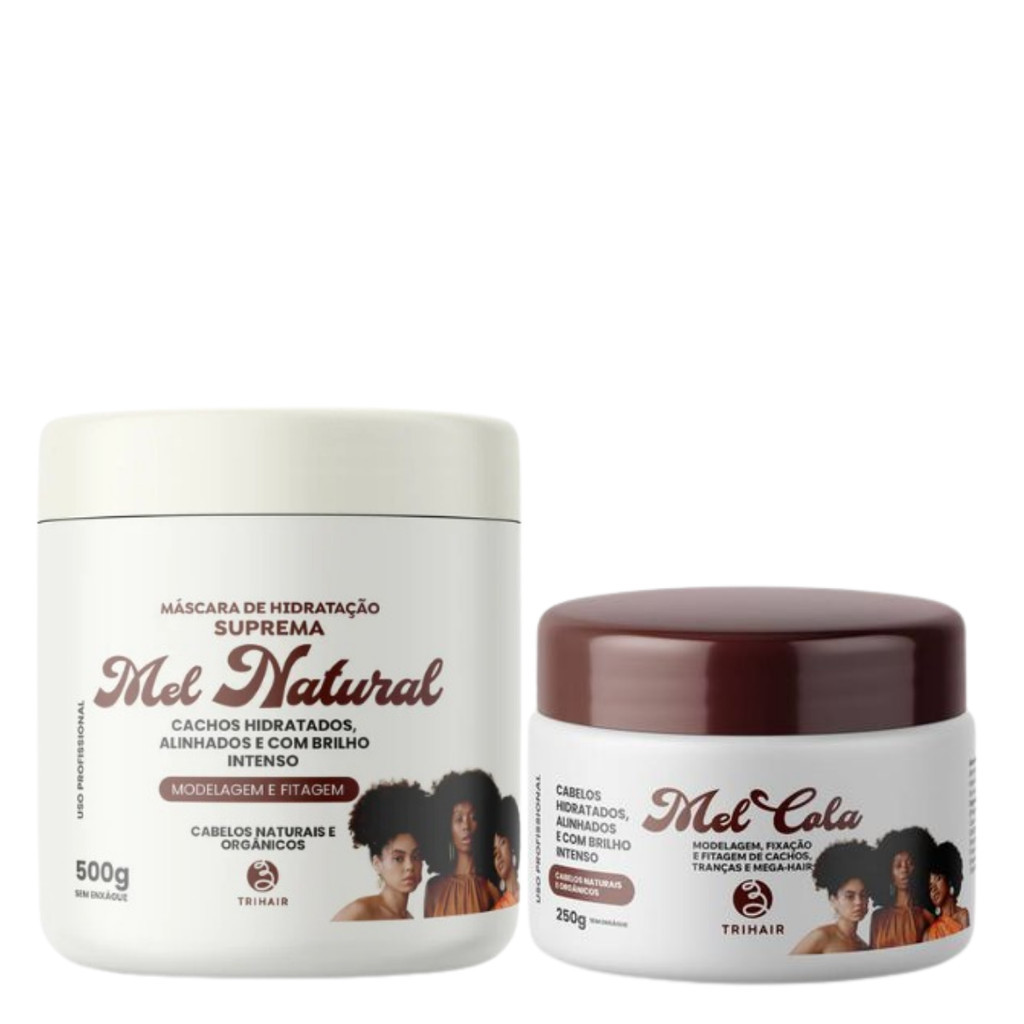 Kit Máscara Mel Natural + Mel cola 250g Modelagem Trihair