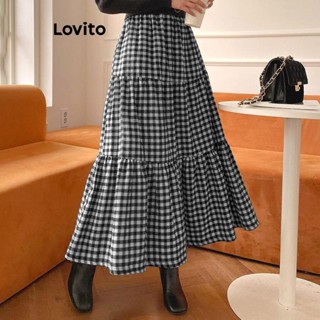 Lovito Saias Casuais Xadrez Em Camadas Para Mulheres LNL50104