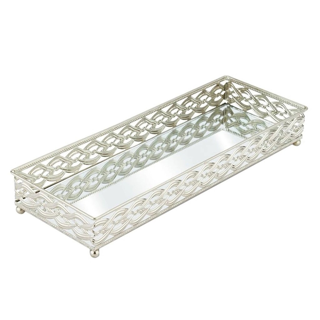 Bandeja Espelhada Francesa Bar Bebidas Decoração Prata 35x13cm Mek
