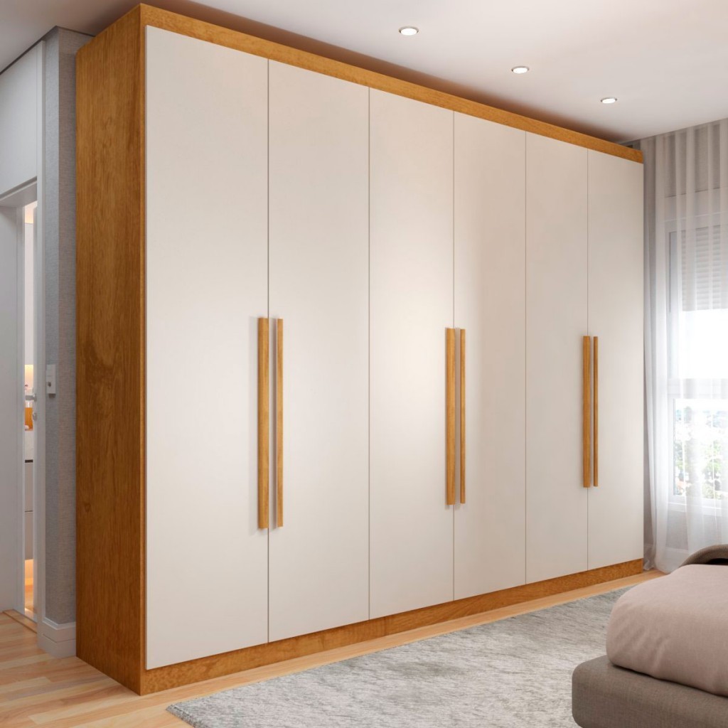 Guarda-Roupa Casal Madalena 6 Portas 4 Gavetas 100% Mdf Peroba/Off White - Panorama Móveis - Home & Living
