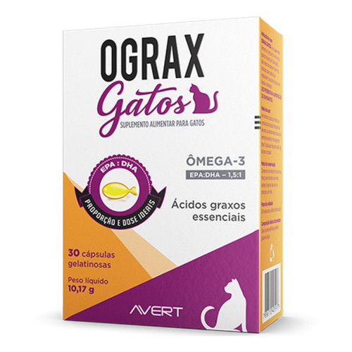 Suplemento Alimentar Para Gato Ograx Gatos 30 Cápsulas Avert