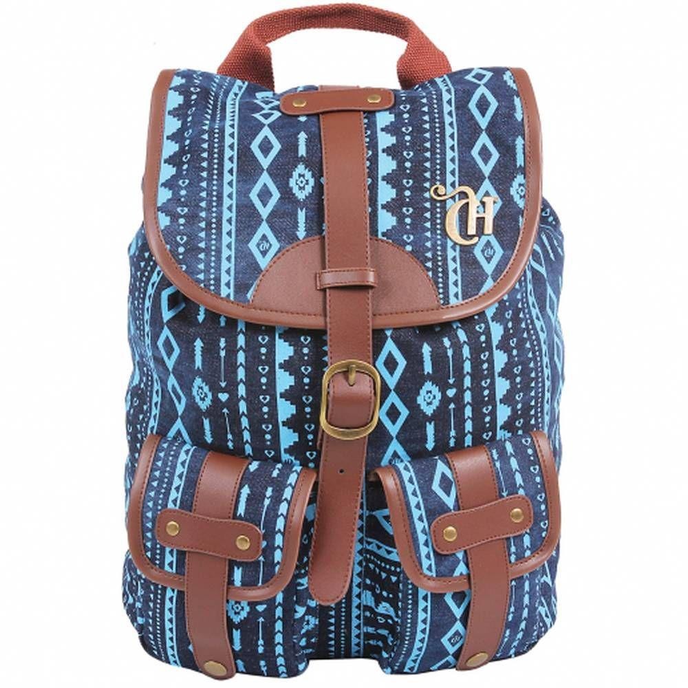 Mochila de Costas Capricho Com Tampa Etinic Blue - DERMIWIL