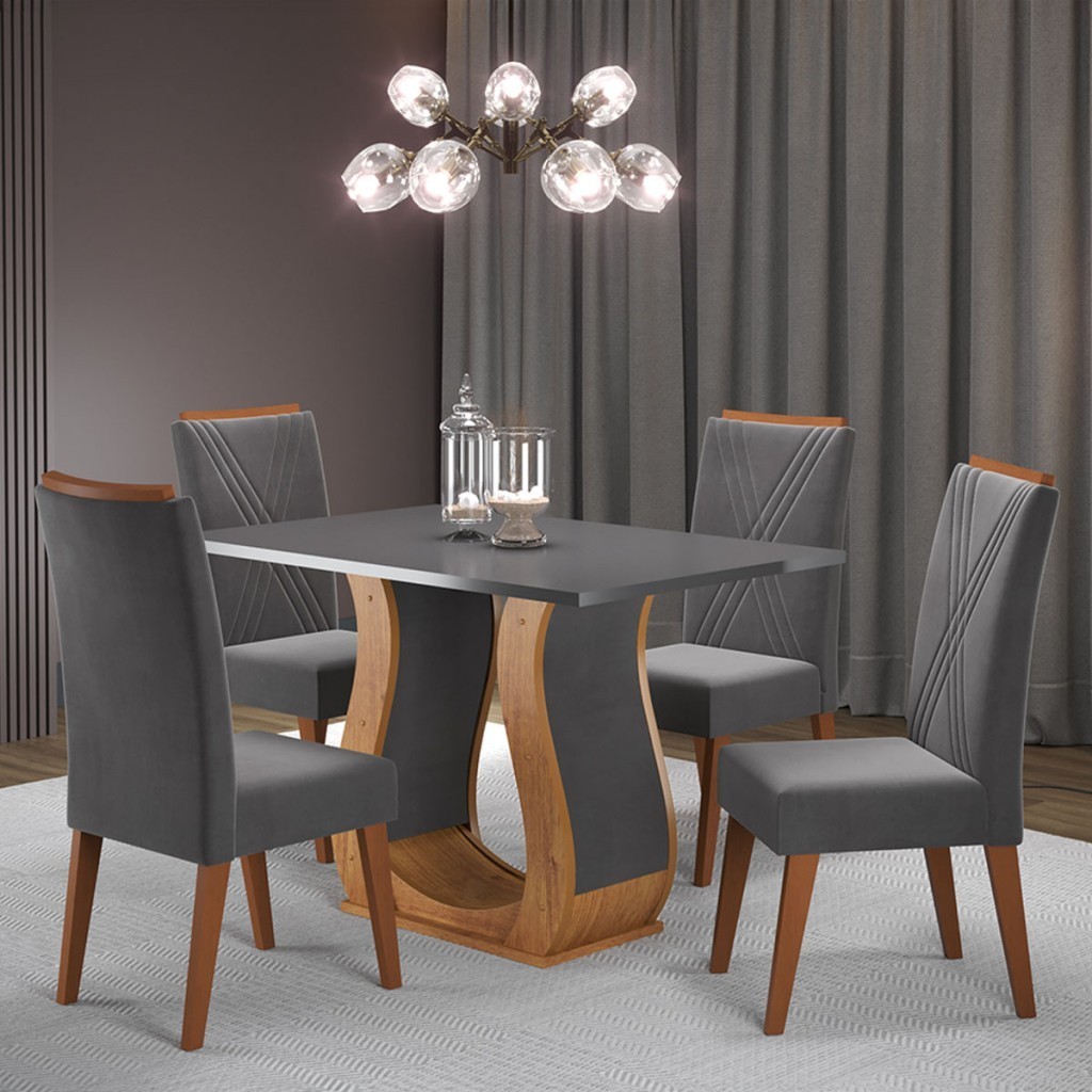Mesa de Jantar 4 Lugares Gol Mel/Cinza/Grafite - Viero Móveis em Oferta na Shopee
