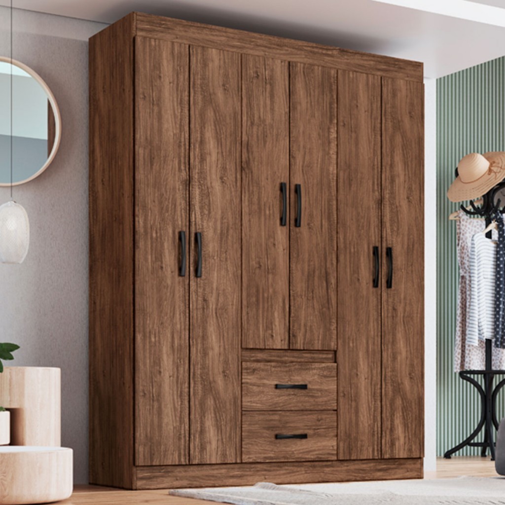 Guarda-Roupa Casal Sidney 6 Portas 2 Gavetas Castanho - Doripel - Home & Living