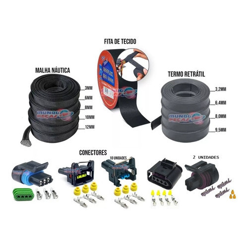 Kit Chicote Conector Tc Malha Termo Com Cola Fueltech Pandoo
