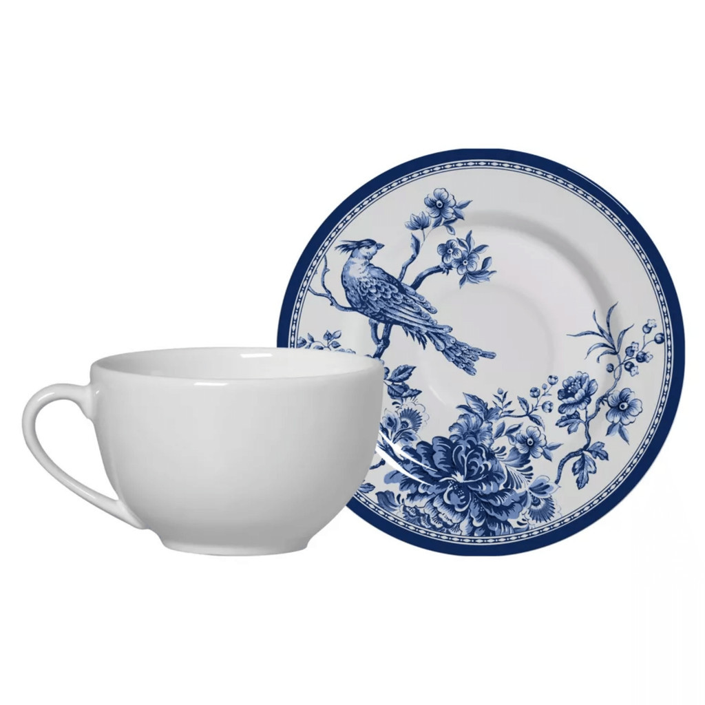 Xicara de Chá Café Com Pires 300ml Cerâmica Chinese Garden Alleanza - Home & Living
