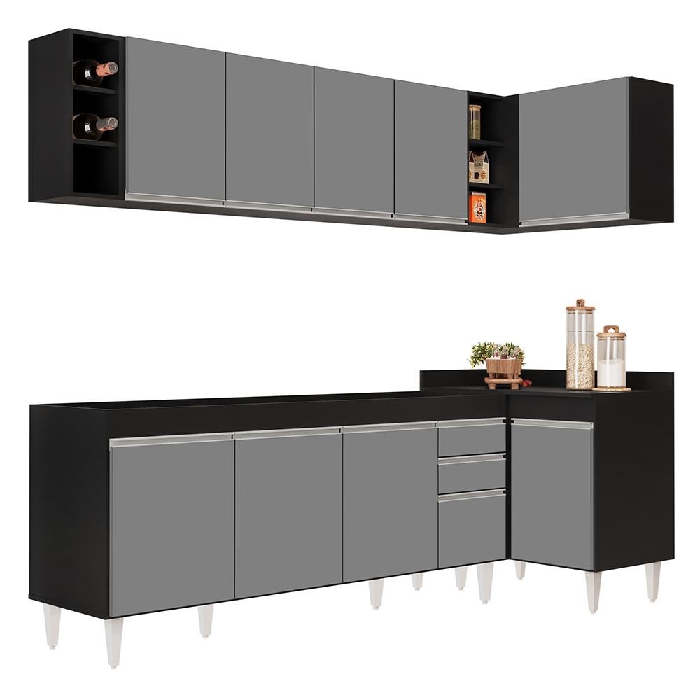 Armário de Cozinha Modulado de Canto Esquerdo 5 Peças CP52 Balcão sem Tampo Preto/Cinza - Lumil em Oferta na Shopee