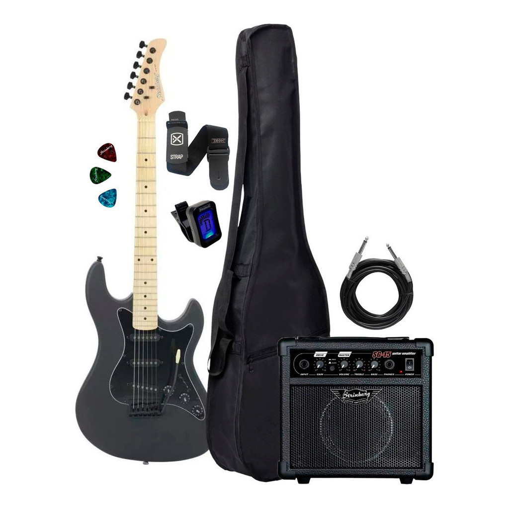 Kit Guitarra Sts100 Preta Bks Fosco Capa Cubo + Acessórios em Oferta na Shopee