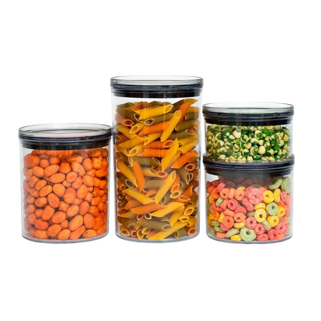Kit 4 potes de acrílico com tampa herméticos redondos - Tud em Oferta na Shopee