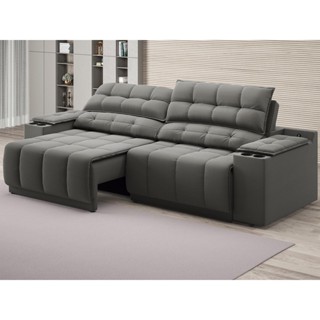 Sofá com Porta Copos Carregador USB Ret Rec Samurai 2,50m Velosuede Cinza - NETSOFAS em Oferta na Shopee