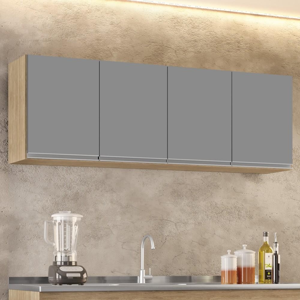 Armário Aéreo 160cm 4 Portas Nevada Castanho/Cinza - Lumil Móveis - Home & Living
