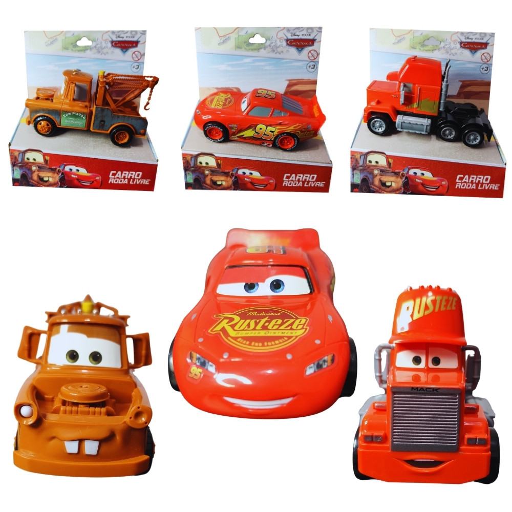 Carrinhos Disney Pixar Filme Carros Relâmpago Mcqueen Mate e Mack