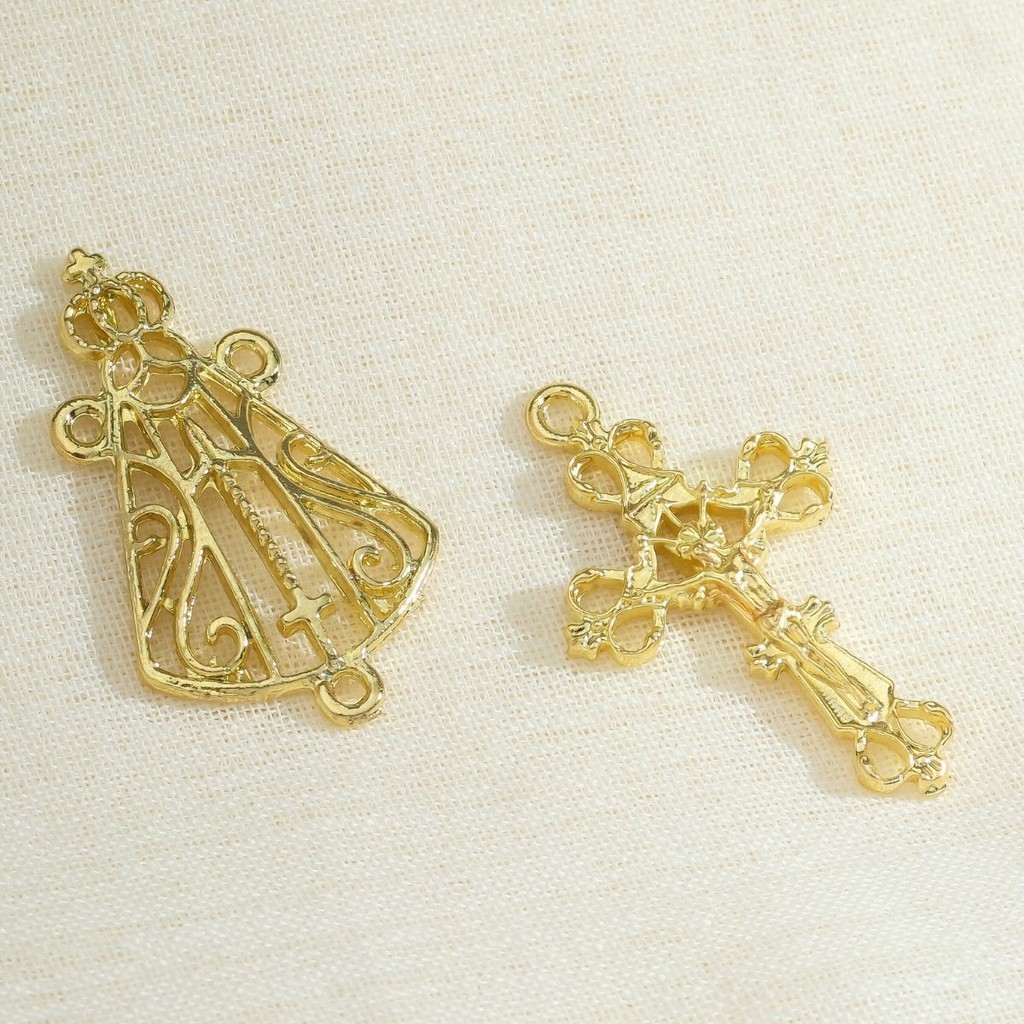 Entremeios Para Terço + Crucifixos Dourado Nossa Senhora Aparecida Alta Qualidade
