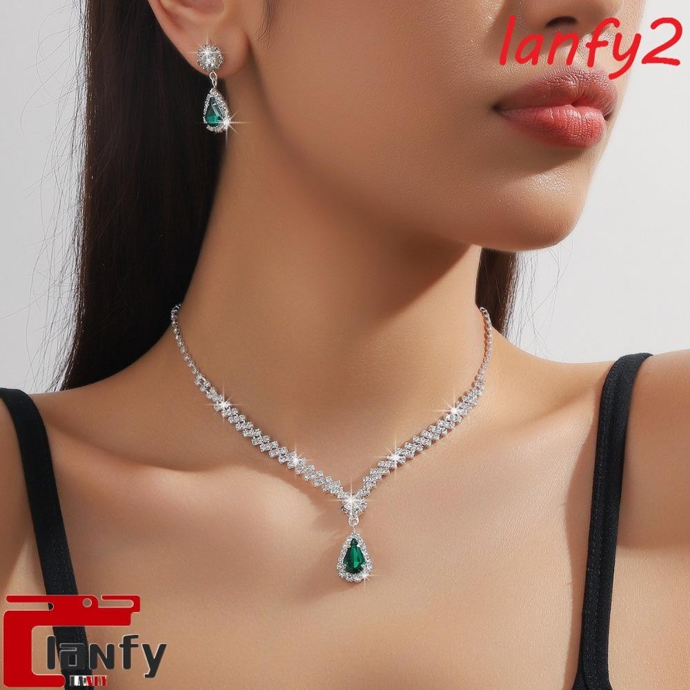 LANFY Necklace Conjunto De Orelha De Caracol , Jóias De Noiva Estilo Coreano Gotas Redondas , Elegante Pulseira De Luxo Verde Azul Branco Aniversário