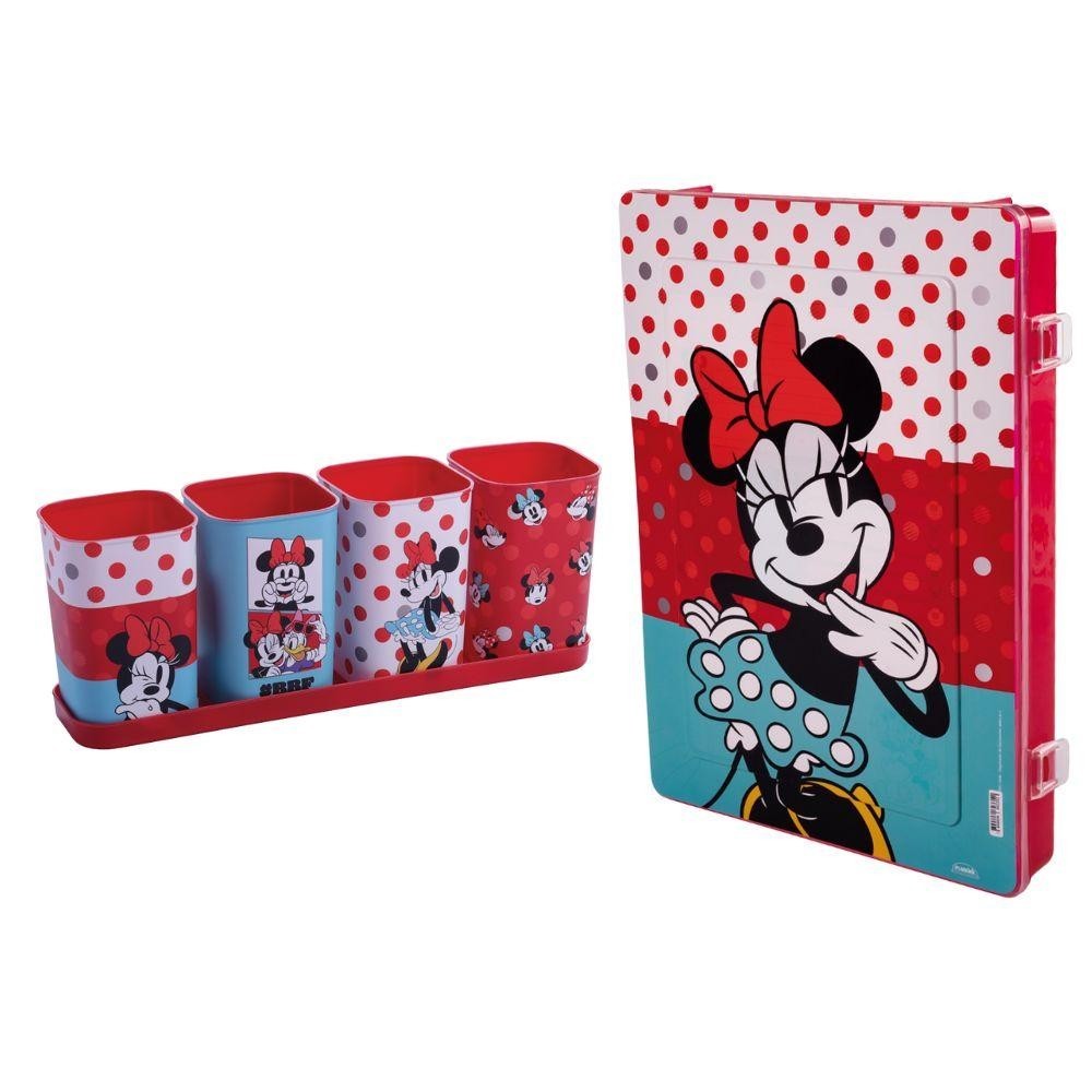 Kit Volta às Aulas Pasta Escolar e Organizador de Mesa Minnie Plasútil em Oferta na Shopee