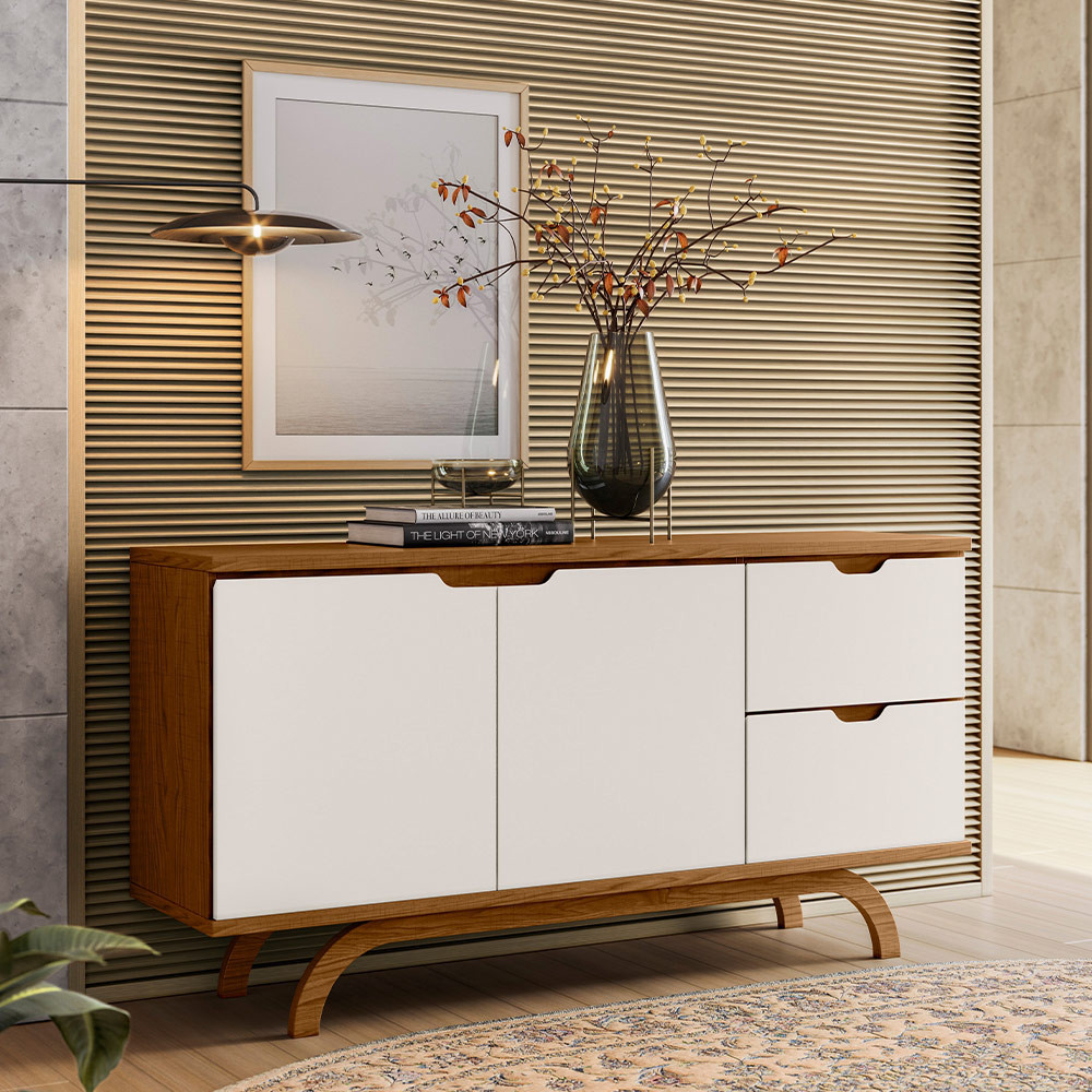Aparador Buffet Para Sala de Jantar 2 Portas 2 Gavetas Vicky N01 Ypê Off White - Lyam Decor em Oferta na Shopee