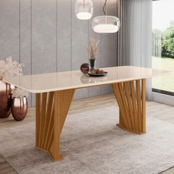 Mesa de Madeira Adriana com Vidro Nature/Off White Sc46 - Henn