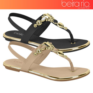 Sandália Feminina Rasteira Beira Rio Pedraria Dedo Ultraconforto Metalizada Birken em Oferta na Shopee