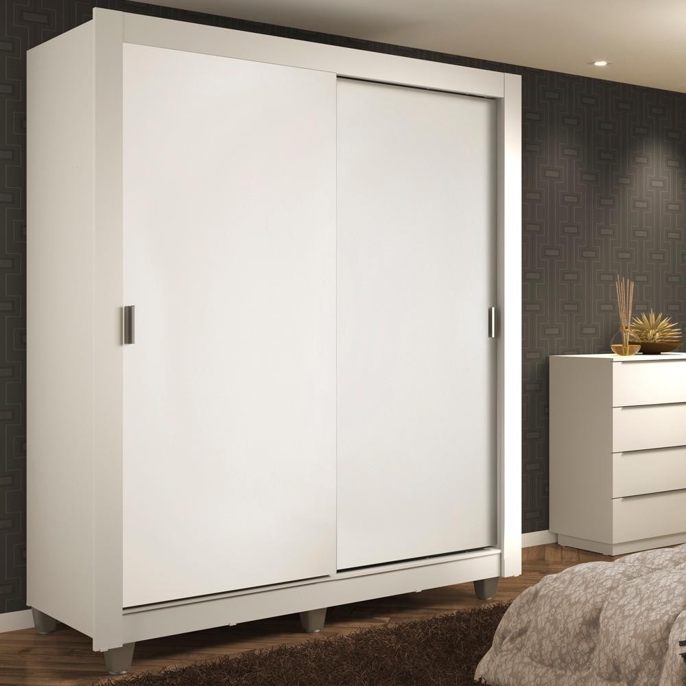 Guarda-Roupa Solteiro Madesa Dallas 2 Portas de Correr 2 Gavetas com Pés - Branco em Oferta na Shopee