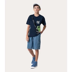 Bermuda Menino Loose Fit Em Jeans 100% Algodão Malwee Kids