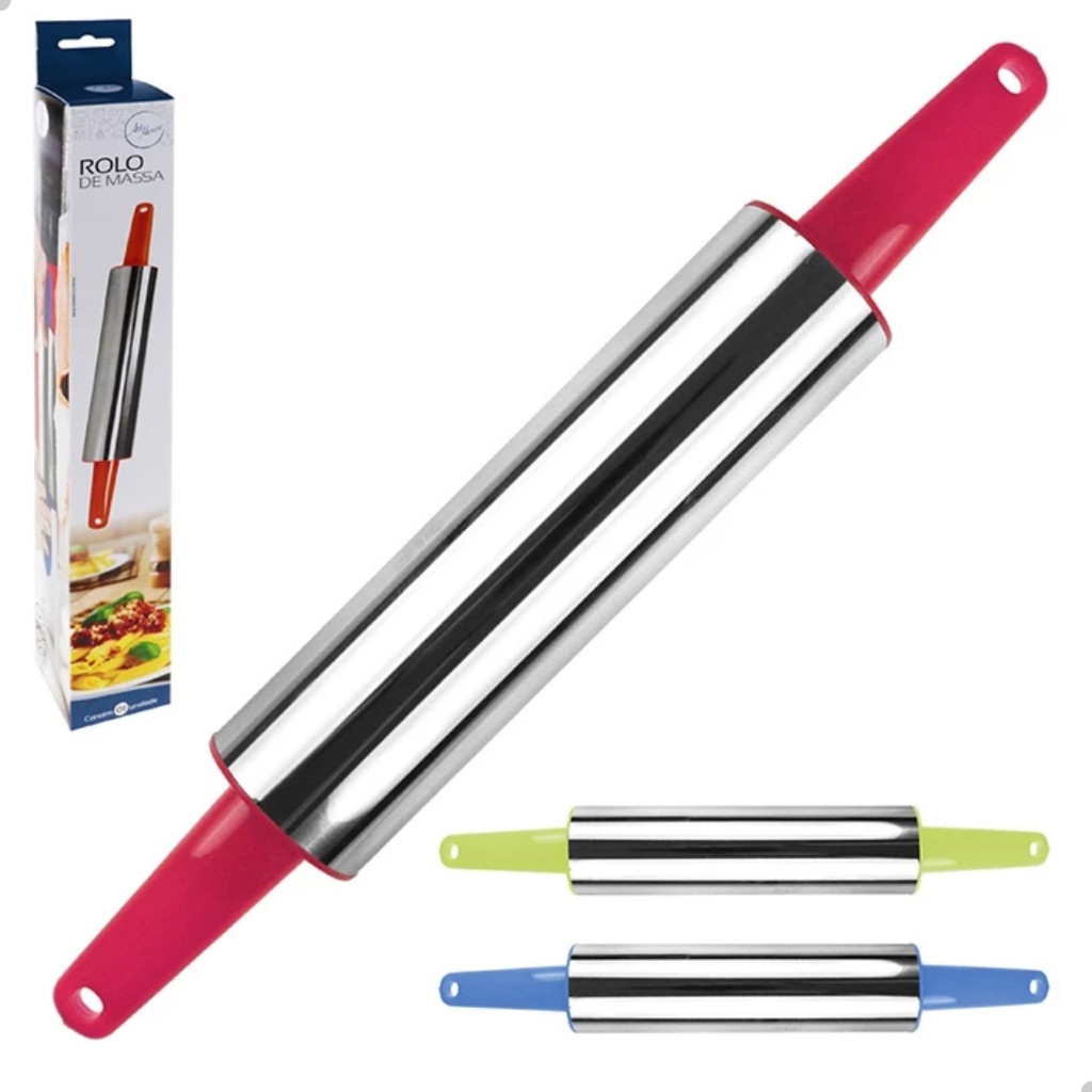 Rolo de Massa Inox e Plastico 35 cm Abridor Pizza Pau de Macarrão Livon 6134 em Oferta na Shopee