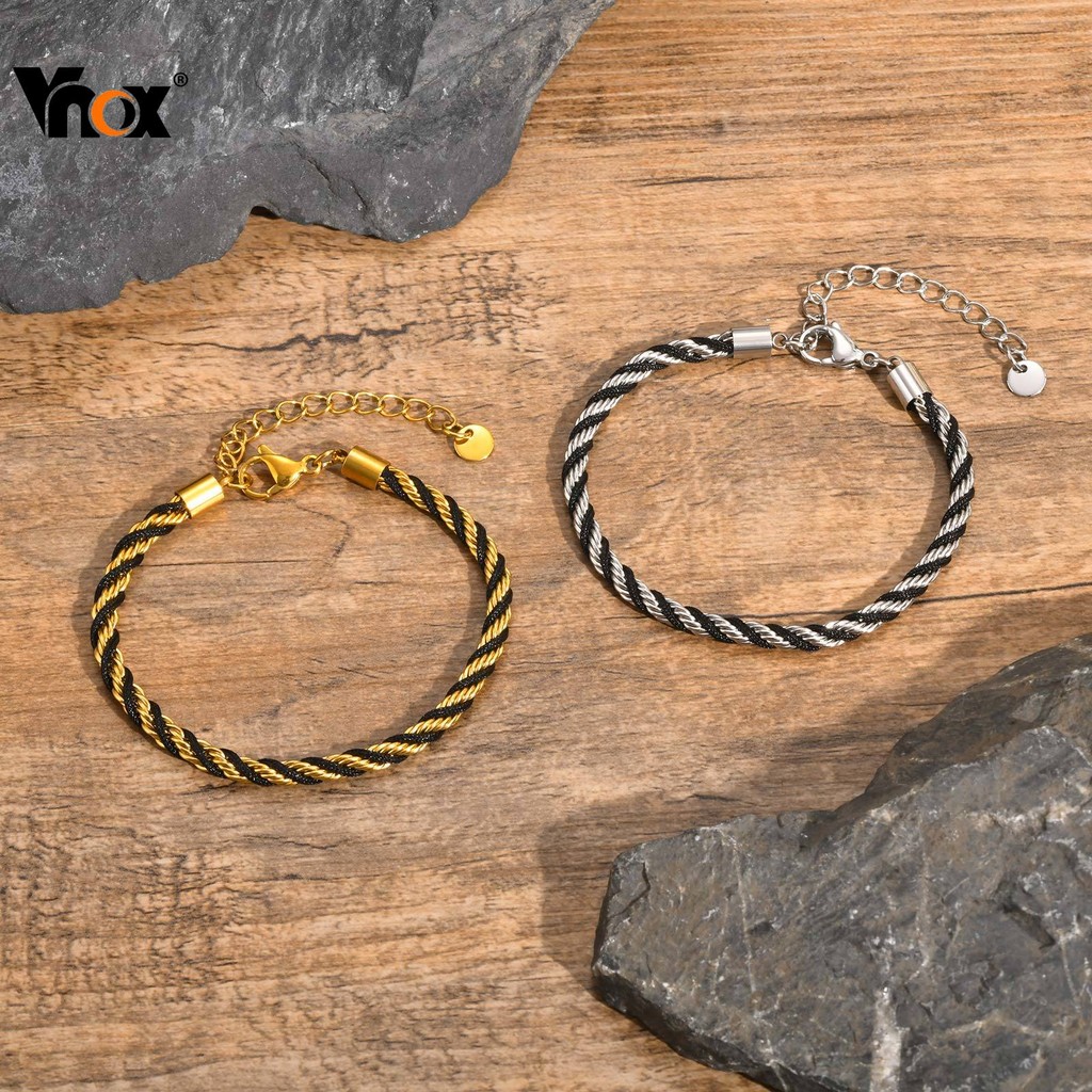 Vnox Elegante Dois Tons 3.8mm Pulseiras De Corrente De Aço Inoxidável Para Homens E Mulheres , Caixa De Corda Torcida Aj em Oferta na Shopee