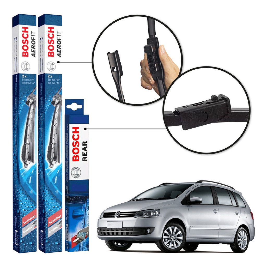 Kit 3 Palhetas Dianteiras Aerofit + Traseira REAR Original Bosch Volkswagen Spacefox 2013 A 2018