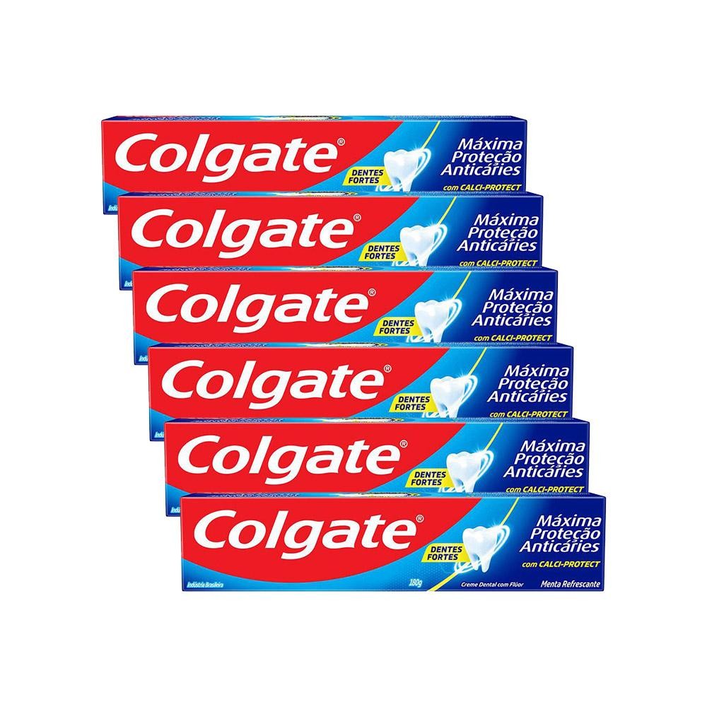 Kit Creme Dental Colgate Máxima Proteção Anticáries Tamanho Família 180g com 6 unidades em Oferta na Shopee