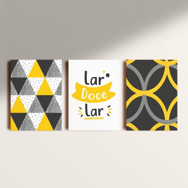Kit Quadros Decorativo  LAR DOCE LAR AMARELO 3 peças 20x28 mdf alta qualidade