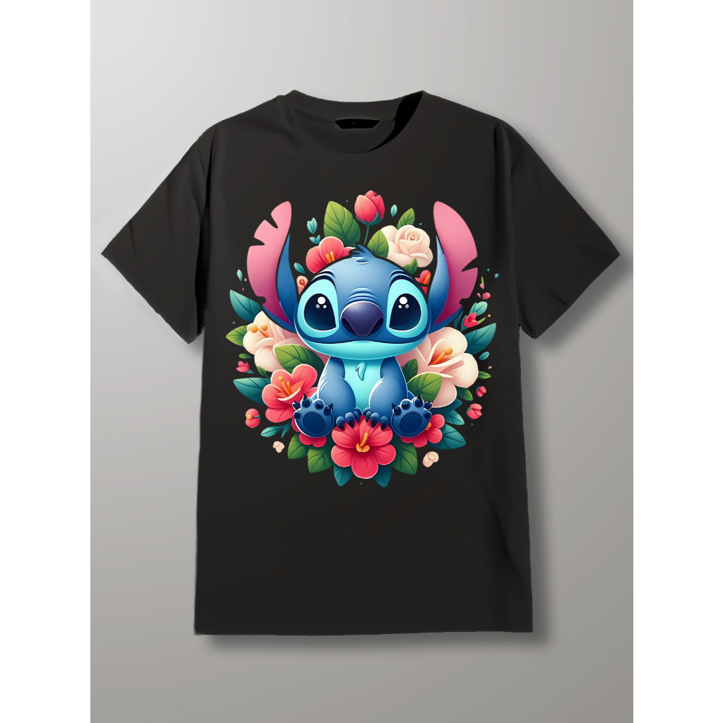 Camiseta, T-shirt Unissex Basica, 100% Algodão, Fofo, Lilo E Stitch, Stitch Floral, P ao GG sweatshirt