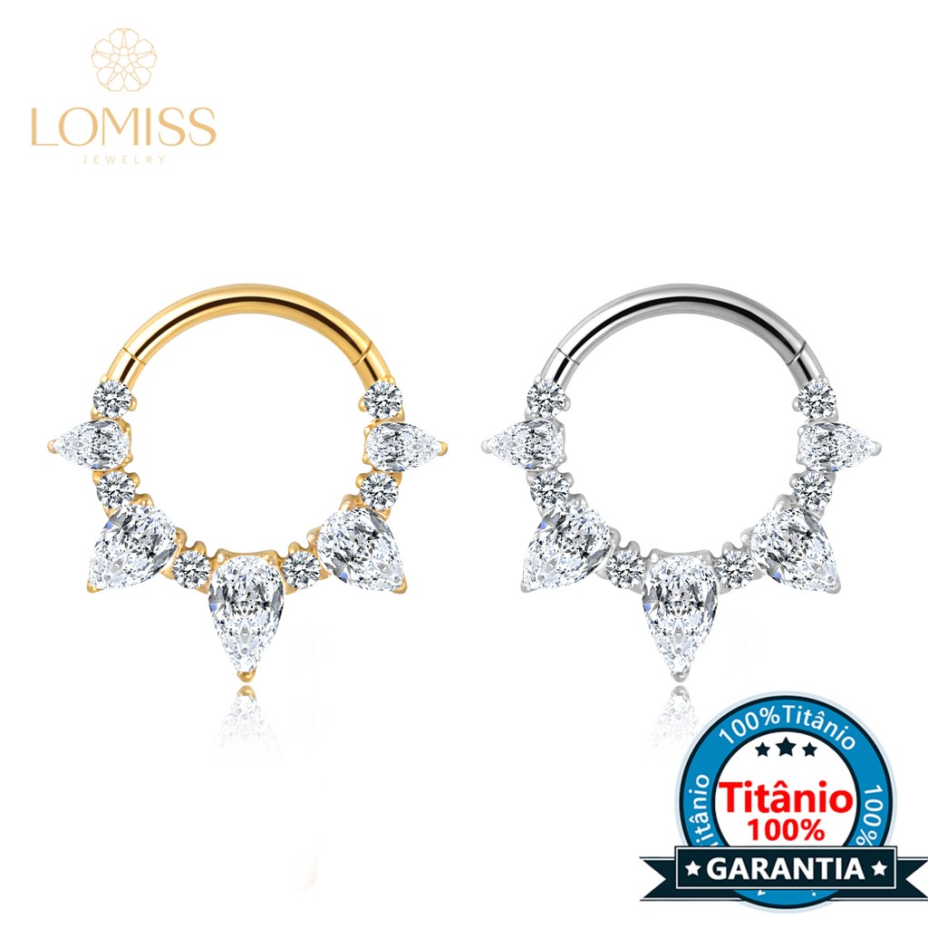 Piercing Argola Titânio Helix Septril Rook Conch Nariz Segmento Articulado Zircônia Cravejada Gota - Fashion Accessories