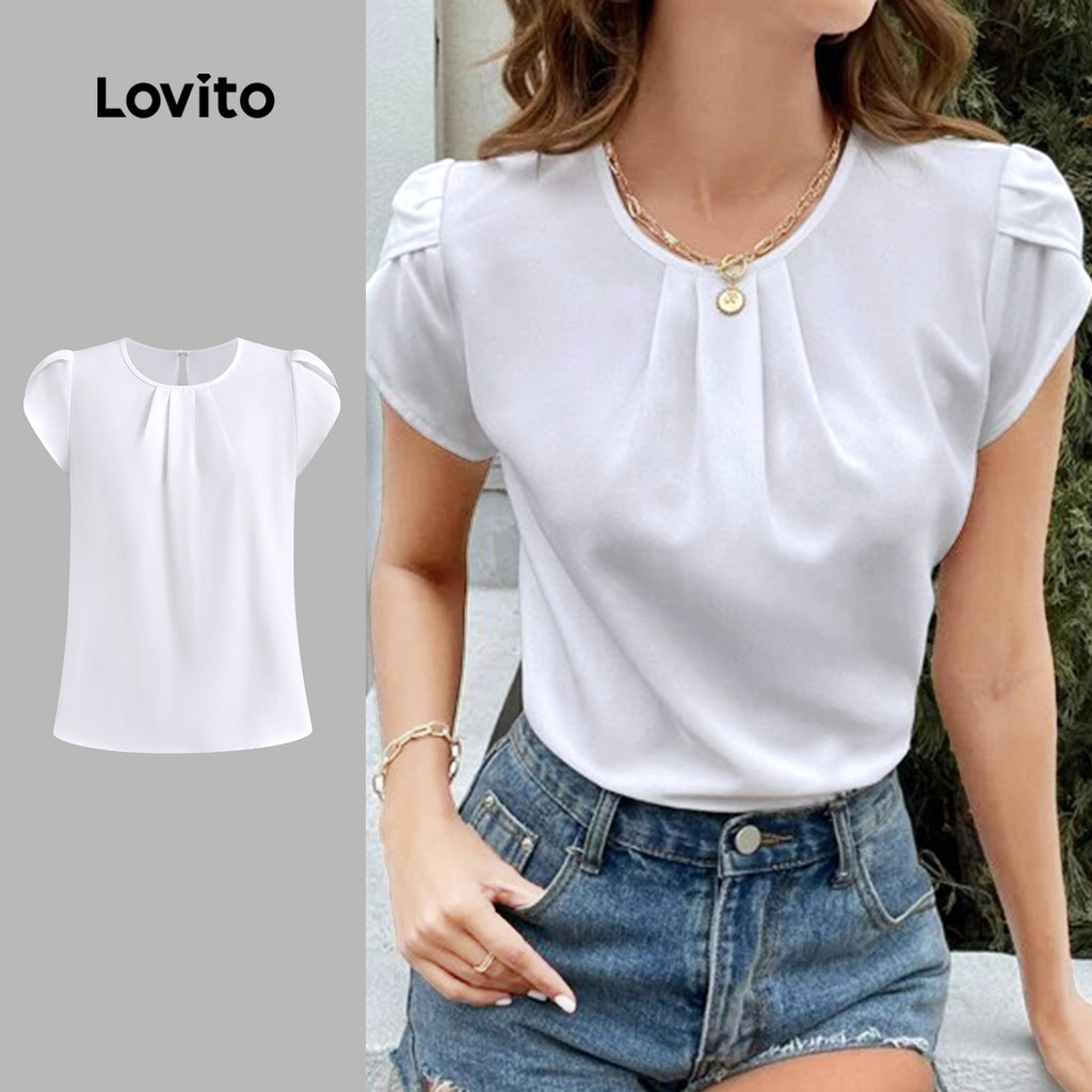 Lovito Blusa Casual Lisa Plissada Blusa De Verão Para Mulheres L124AD182 - Women Clothes