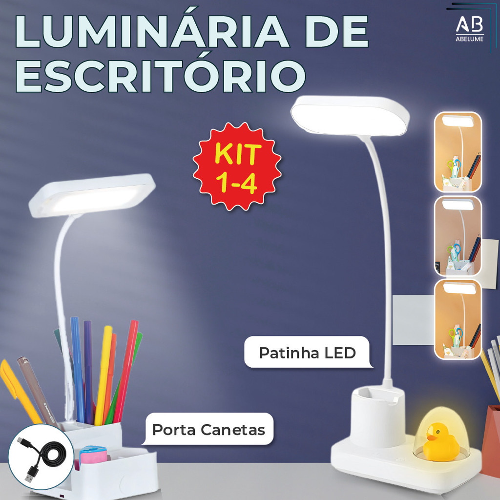 Luminária de Mesa Abajur Led Escritório Patinho Led Porta Canetas Recarregável USB Bivolt em Oferta na Shopee