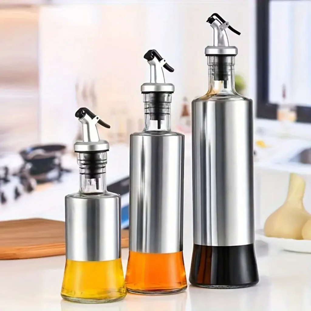 Galheteiros 200/300/500 ML Porta Azeite e Vinagre de Vidro Premium e Aço Inox com Dosador em Oferta na Shopee